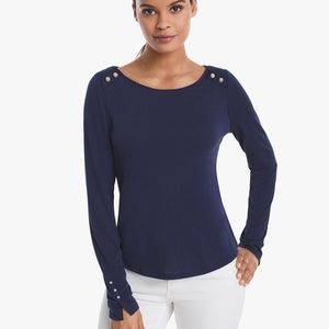 WHBM Button Detail Long Sleeve Tee in Navy - Sz XS